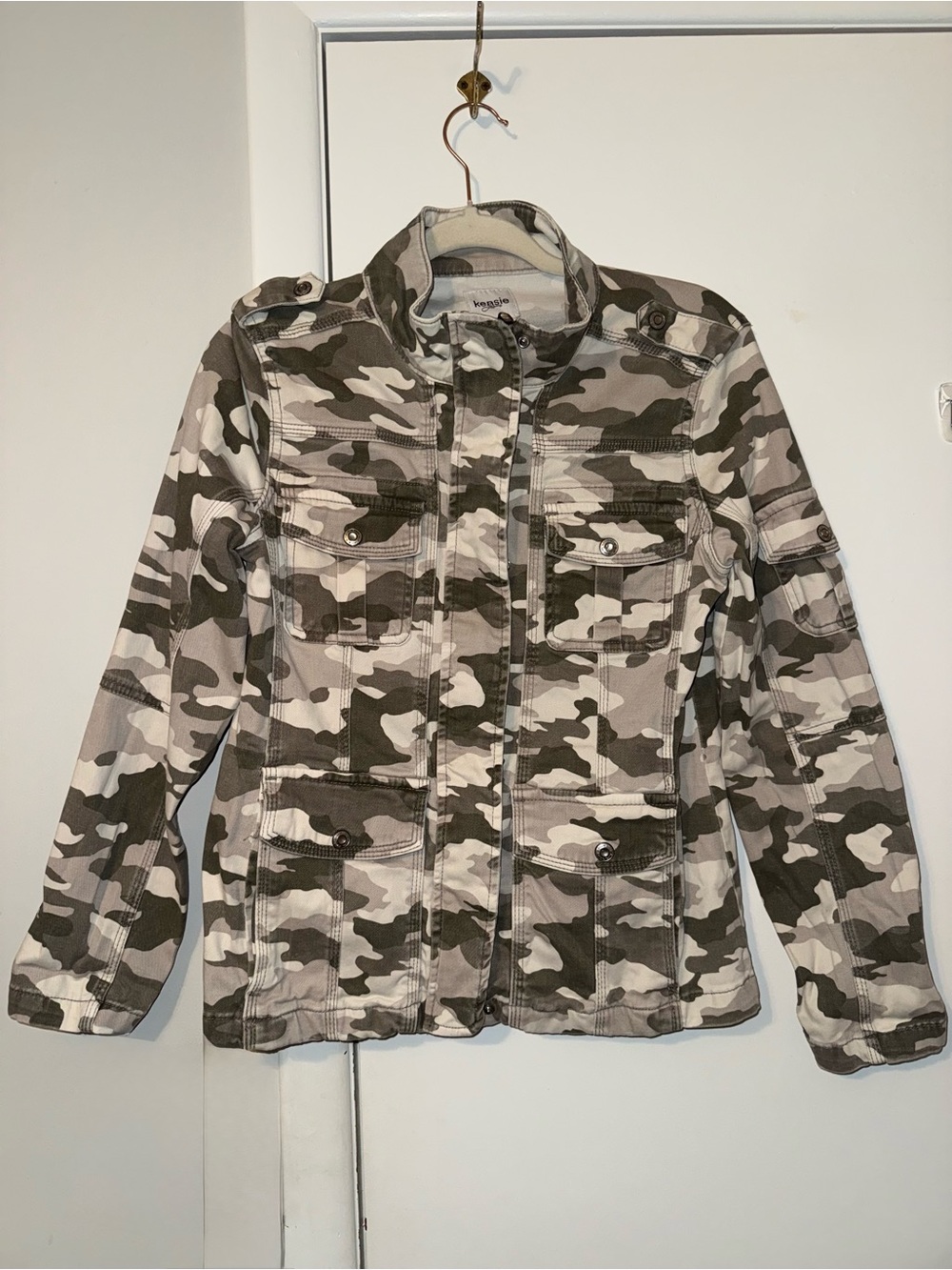 Kensie Olive & Cream Camo Utility Jacket